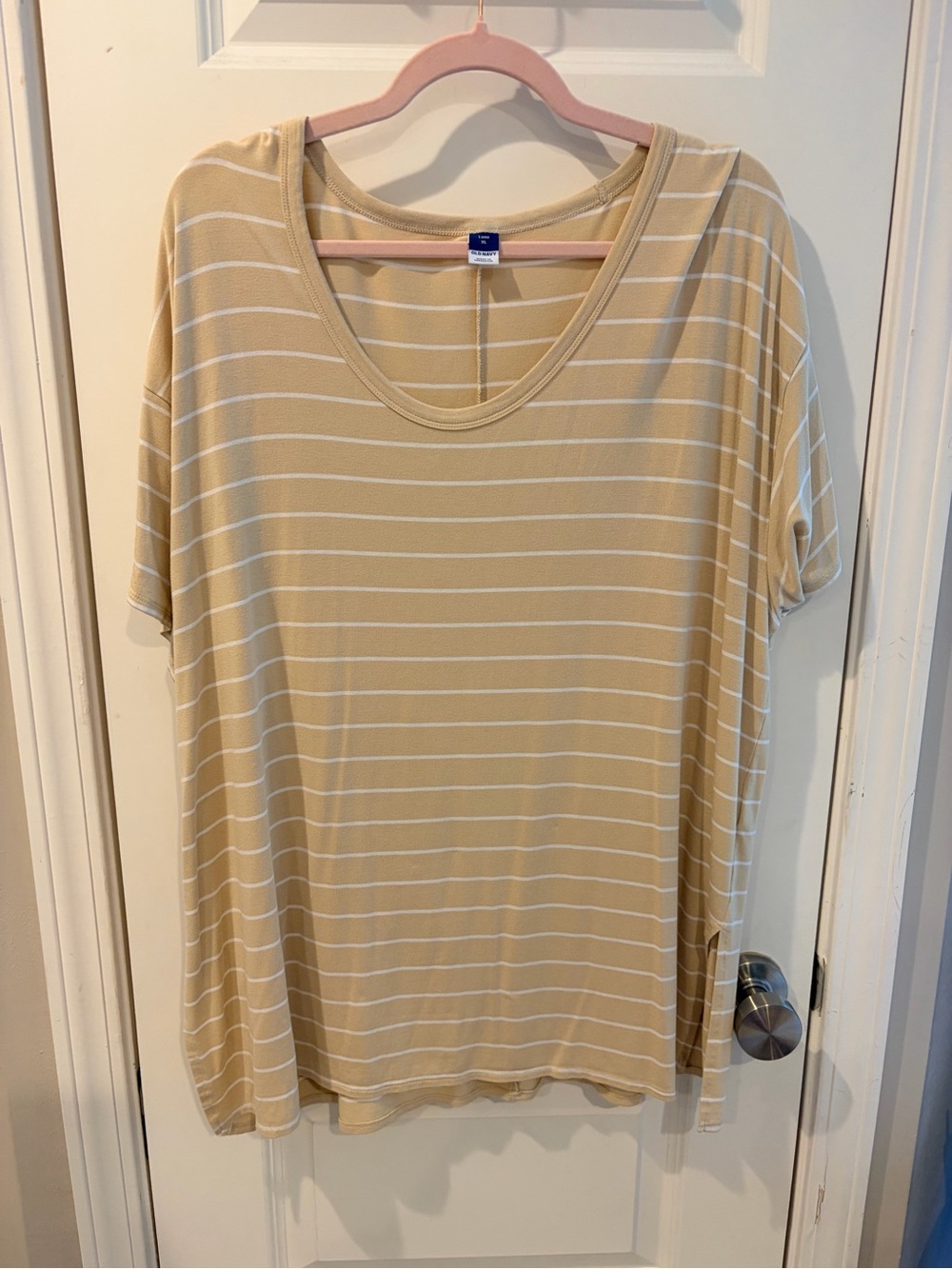 Old Navy Women's Luxe Beige Striped Scoop Neck Top